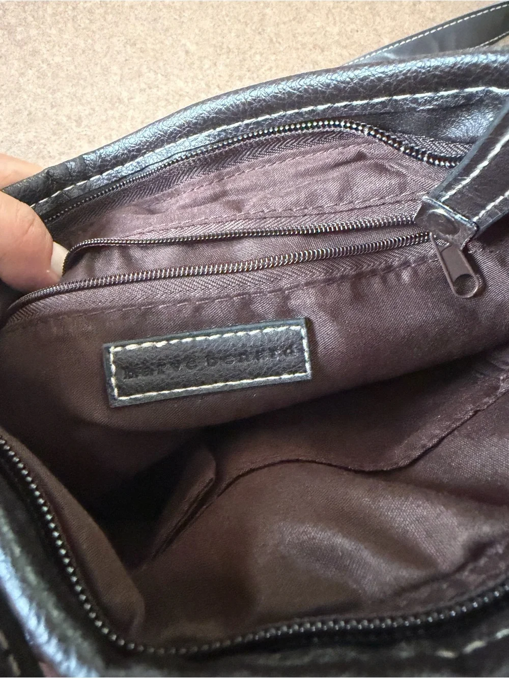 Black Leather-Look Messenger Bag with Contrast Stitching